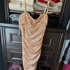 Hello Molly Rose Gold Sequin Ruched Bodycon Dress BRAND NEW WITH TAG